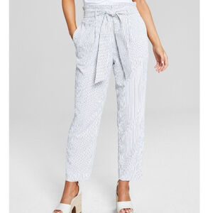 Bar III Women's XXL White and Black Pucker-Stripe Tie-Waist Dress Pants NWT